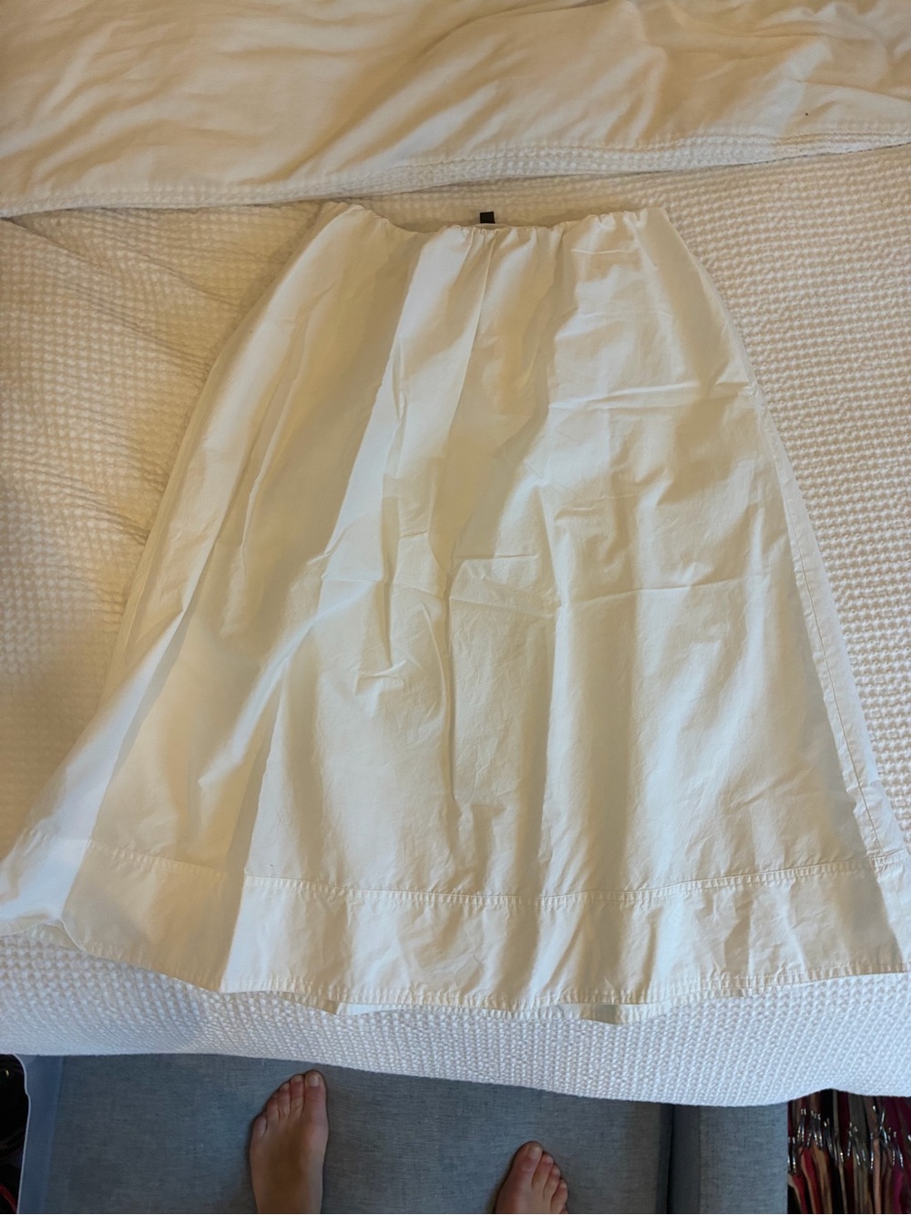 J. Crew Pull-on A-Line Midi Skirt in cotton poplin - white - small